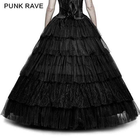 Party Elastic High Waist Flowers Mesh Prom Gothic Skirt