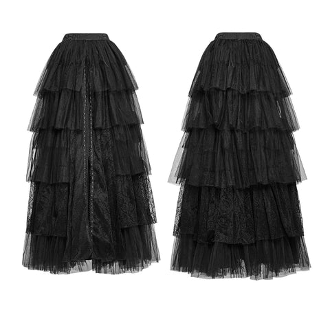 Party Elastic High Waist Flowers Mesh Prom Gothic Skirt