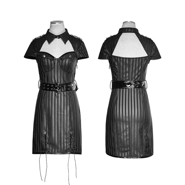 Short Military Fetish Striped Leather Gothic Dresses