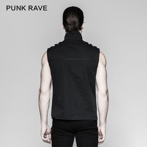 Armour Commandant Mens Punk Vest With Unique Decoration