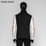 Black Rivets Puff Printing Knitted Collar Men Sleeveless Punk Vest
