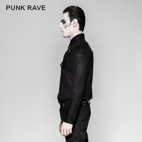 Heavy Metal Texture Shoulder Leather Coating Punk Shirts