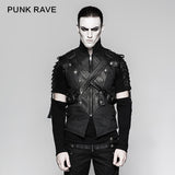 Military Uniform Cross Belt Inelastic Laminating Denim Punk Vest