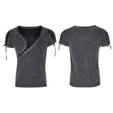 Asymmetric Neck Cotton Punk T-shirts With Hollow DrawString