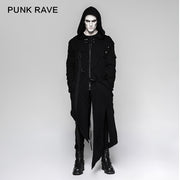 Black Men's Hooded Long Sweater Punk Jacket With Stripes
