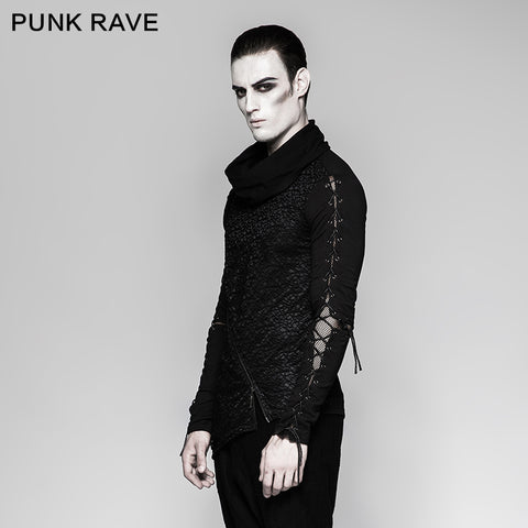 Rock Zipper High Collar Drawstring Long Sleeve Punk T-shirts
