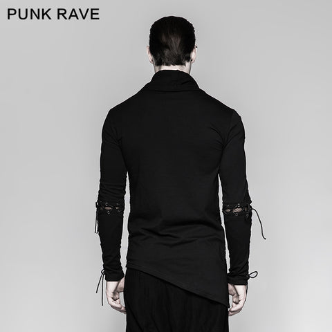 Rock Zipper High Collar Drawstring Long Sleeve Punk T-shirts