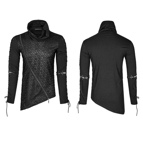 Rock Zipper High Collar Drawstring Long Sleeve Punk T-shirts