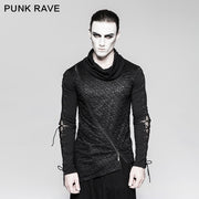Rock Zipper High Collar Drawstring Long Sleeve Punk T-shirts