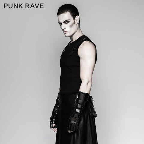 Punk Accessories Length Delicate Mesh Leather Mens Gloves