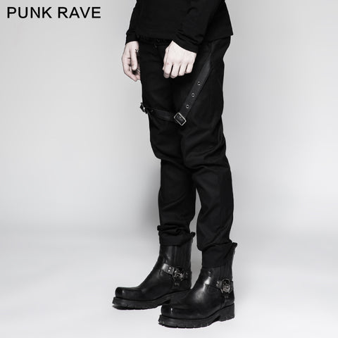 Straight-leg Trousers Men Fasteners Metal Punk Pants