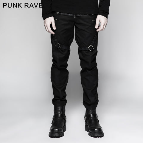 Straight-leg Trousers Men Fasteners Metal Punk Pants