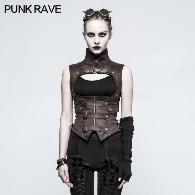 Black Leather Punk Vest Waistcoat Women Slim Joker Style