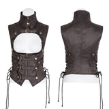Black Leather Punk Vest Waistcoat Women Slim Joker Style