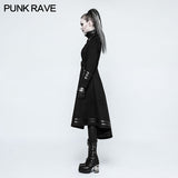 Asymmetry Worsted Long Punk Coat Women Black Military Uniform