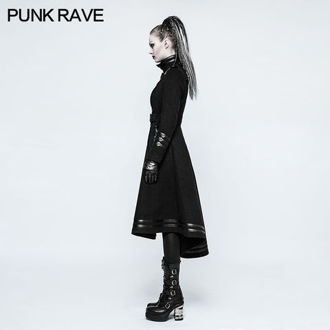 Asymmetry Worsted Long Punk Coat Women Black Military Uniform