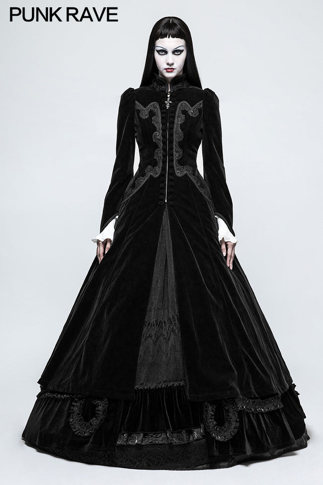 elegant gothic dress Edwardian Style Black Long ideal for cocktail parties or evening event. Galace Swallow Tail Long Gothic