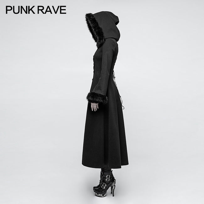 Women Disc Flowers Worsted Long Gothic Coat With Hooded