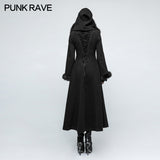 Women Disc Flowers Worsted Long Gothic Coat With Hooded
