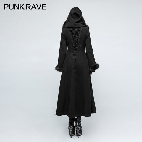 Women Disc Flowers Worsted Long Gothic Coat With Hooded