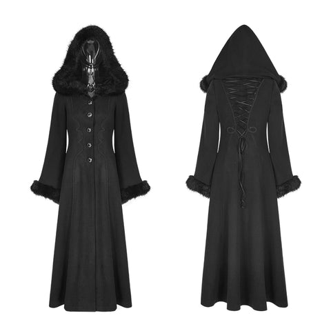 Women Disc Flowers Worsted Long Gothic Coat With Hooded