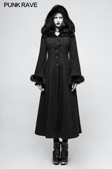 Women Disc Flowers Worsted Long Gothic Coat With Hooded