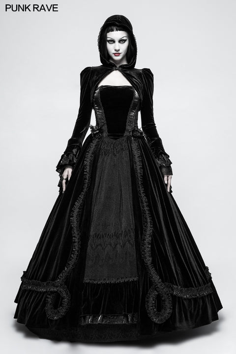 Fashion Luxury Velvet Hooded Short Gothic Coat For Women