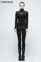 Steampunk Anti-straps Long Sleeve Punk T-shirts With High Neck Collar