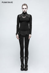Steampunk Anti-straps Long Sleeve Punk T-shirts With High Neck Collar