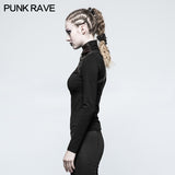 Steampunk Anti-straps Long Sleeve Punk T-shirts With High Neck Collar