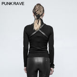 Steampunk Anti-straps Long Sleeve Punk T-shirts With High Neck Collar