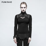 Steampunk Anti-straps Long Sleeve Punk T-shirts With High Neck Collar