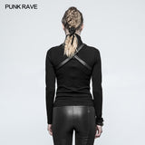 Steampunk Anti-straps Long Sleeve Punk T-shirts With High Neck Collar