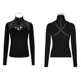 Steampunk Anti-straps Long Sleeve Punk T-shirts With High Neck Collar
