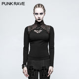 Steampunk Anti-straps Long Sleeve Punk T-shirts With High Neck Collar