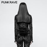 Daily Embroidery Diamond Velvet Gothic T-shirts With Positioning Necktie