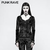 Daily Embroidery Diamond Velvet Gothic T-shirts With Positioning Necktie
