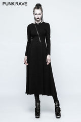 Slim Sexy Black Knitted Hooded Gothic Dresses With Hollow-out Back