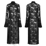 Vintage Rose Lace Mesh Black Long Gothic Dresses With Multi-split Design