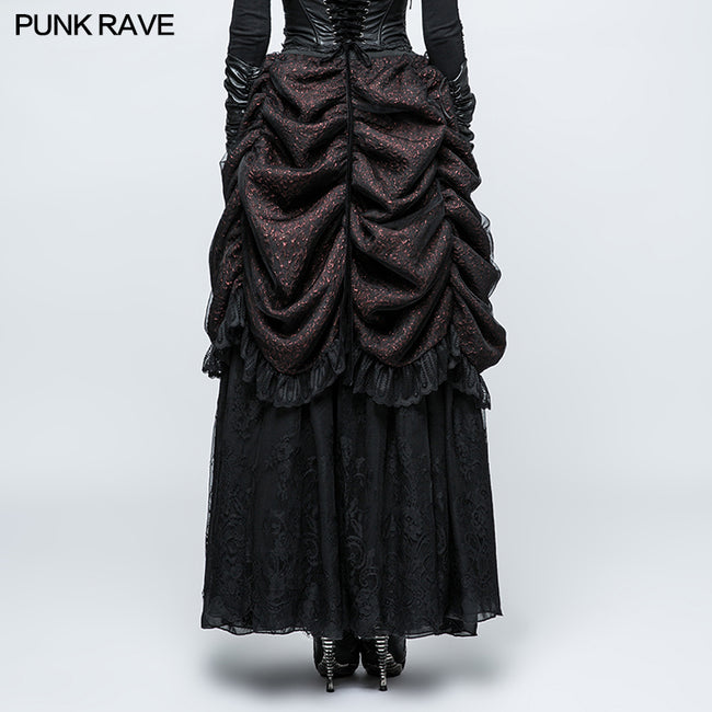 Gorgeous Flame Jacquard Gothic Skirt With Bubble Lace Hem