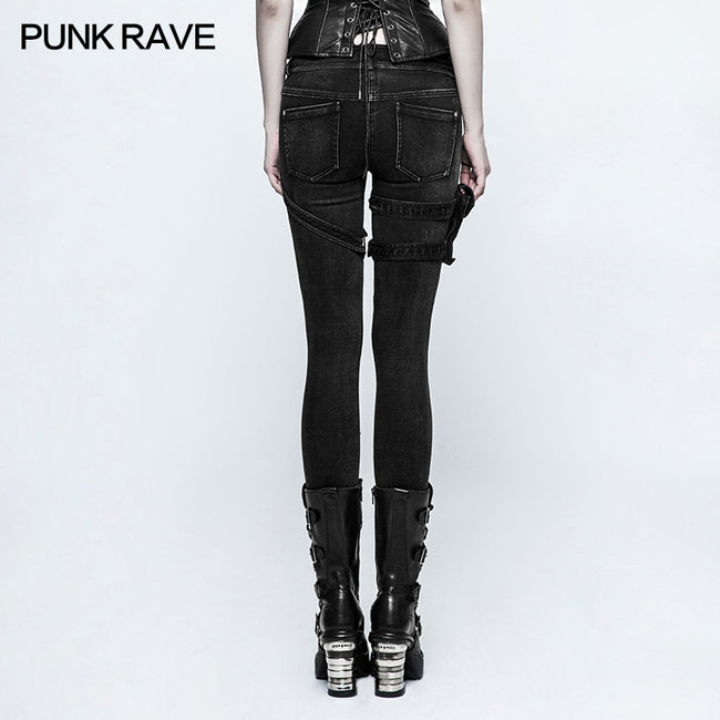 Eyelets Skinny Elastic Punk Jeans With 3d Pocket– Punkravestore