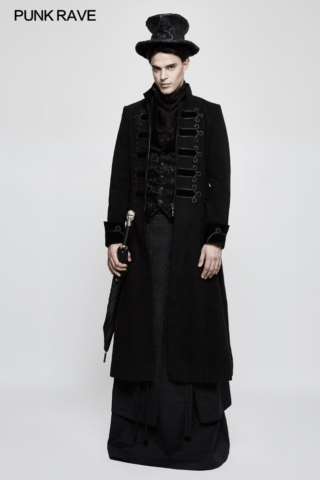 Exquisite Gorgeous Long Black Gothic Coat For Men