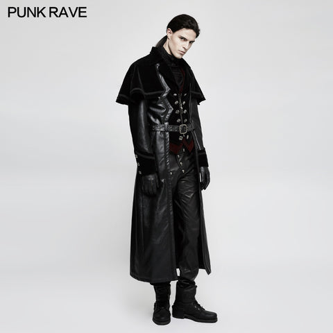 Winter Long Leather Velvet Gothic Coat With Active Belt