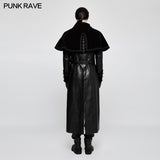 Winter Long Leather Velvet Gothic Coat With Active Belt