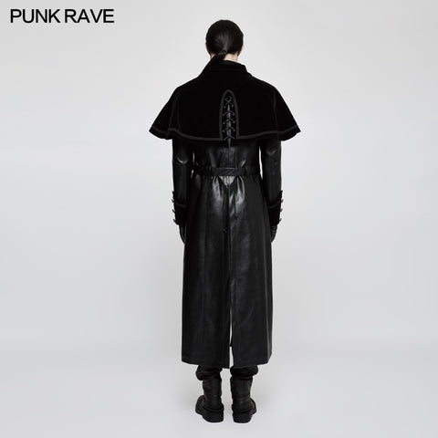 Winter Long Leather Velvet Gothic Coat With Active Belt