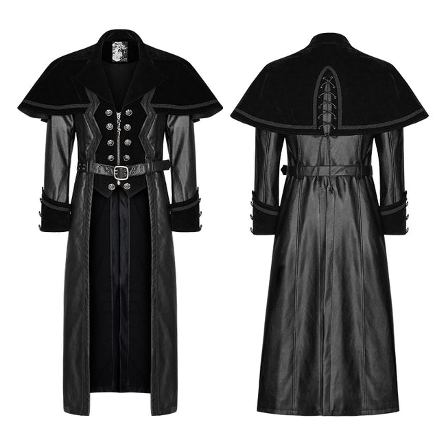 Winter Long Leather Velvet Gothic Coat With Active Belt