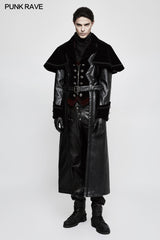 Winter Long Leather Velvet Gothic Coat With Active Belt