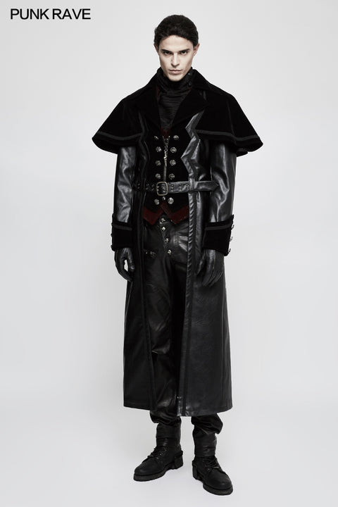 Winter Long Leather Velvet Gothic Coat With Active Belt