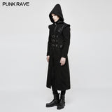Stand-collar Long Leather Gothic Coat With Detachable Hat