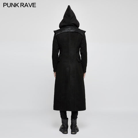 Stand-collar Long Leather Gothic Coat With Detachable Hat